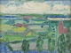Leo Thellefsen (1909 - 1997), olie på plade. 
Modernistisk landskab.