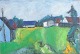 Johnny Madsen, dansk kunstner.
Parti med hus.
Olie på lærred.