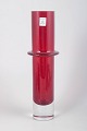 Zwiesel, handmade ruby red glass vase.