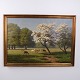 Osted Antik & Design præsenterer: Oliemaleri med Dådyr i Dyrehaven under Blomstrende Træer, signeret, ca. ...