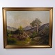 Osted Antik & Design præsenterer: Landskabsmaleri på Lærred med Bjerglandskab og Træer i Guldramme 112,5 x 136 cm