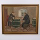 Osted Antik & Design præsenterer: Maleri på Lærred med Klostermotiv og Munke i Guldramme 66 x 81 cm