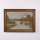 Osted Antik & Design præsenterer: Landskabsmaleri på Lærred med Sø, Siv og Træer i Guldramme 55 x 75 cm