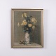 Osted Antik & Design præsenterer: Blomstermaleri på Lærred med Blomster i Vase i Guldramme 62 x 51,5 cm