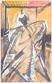 Umar Tell, mixed media på papir, listet svensk kunstner.