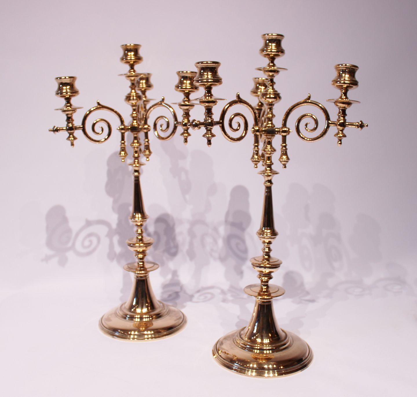 KAD ringen - A pair of tall four armed brass candlesticks, in great vintage  condition from ar - A pair of tall four armed brass candlesticks, in great  vintage condition from ar