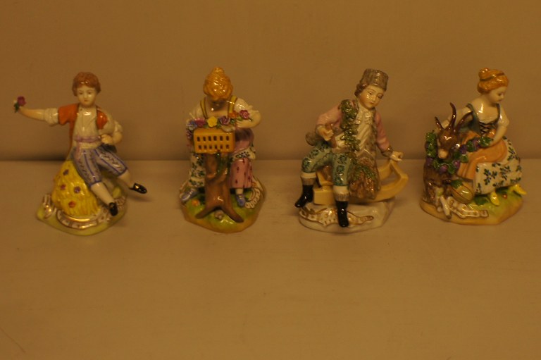 4 German Dresden porcelain figurines in  overglaze technic.