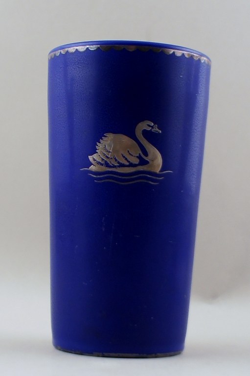 Gefle, Sweden. Gunnar Nylund. Porcelain vase, dark blue with swan in relief.