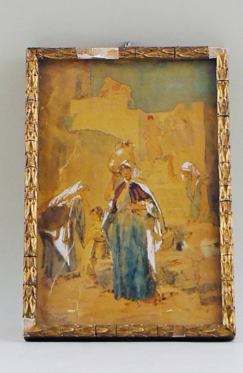 Gouache, Benjamin Constant (1845-1902) Orientalsk motiv, kvinde bærende 
vandkande. Gouache på papir.