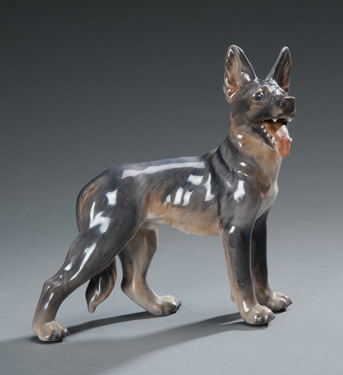 Dahl Jensen. Figur af porcelæn i form af schæferhund, nr. 1087.