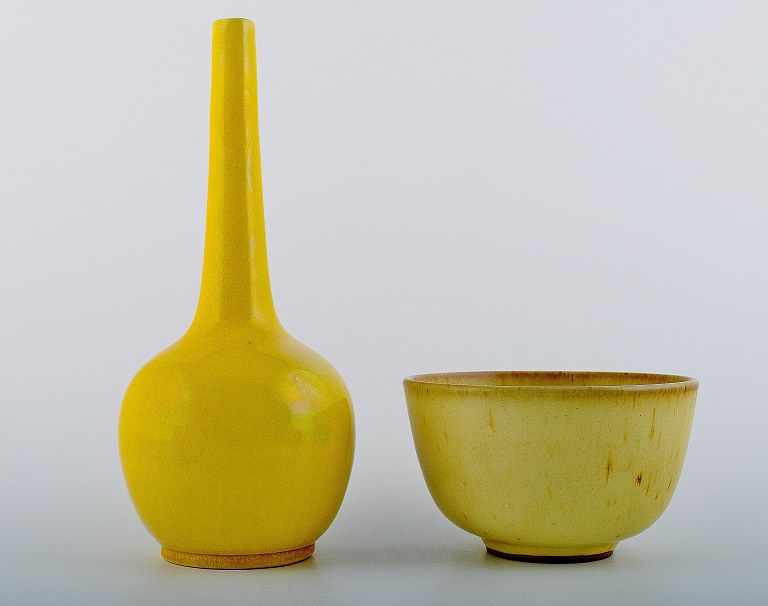 Pottery Vase and ceramic bowl. Unstamped.