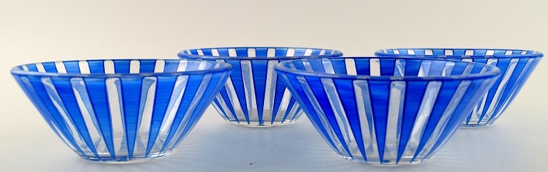 3 Glass Bowls "Strikt", Bengt Orup, Johansfors. 1950s. Blue.
