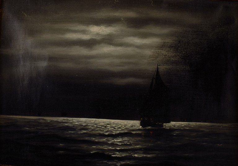 H. P. Engmann, oil on canvas, sailing ship at sea.
