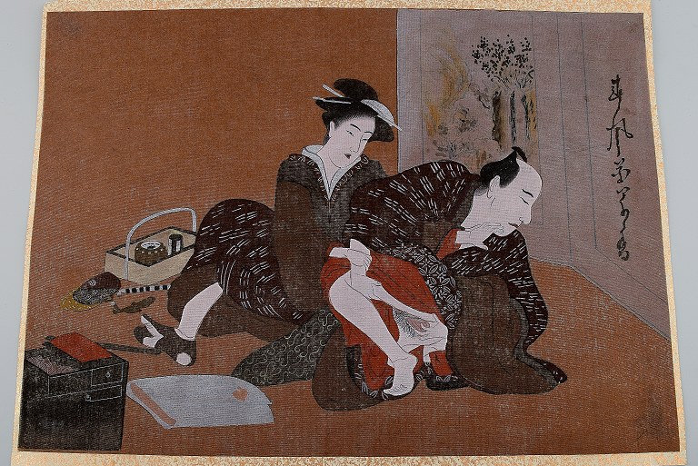 Erotic Japanese watercolor, 20th century.
