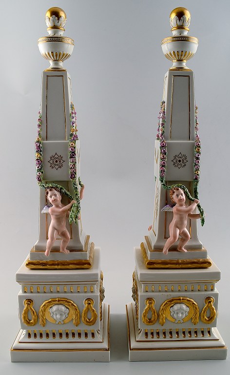 A pair of rare Royal Copenhagen Flora Danica pedestals.