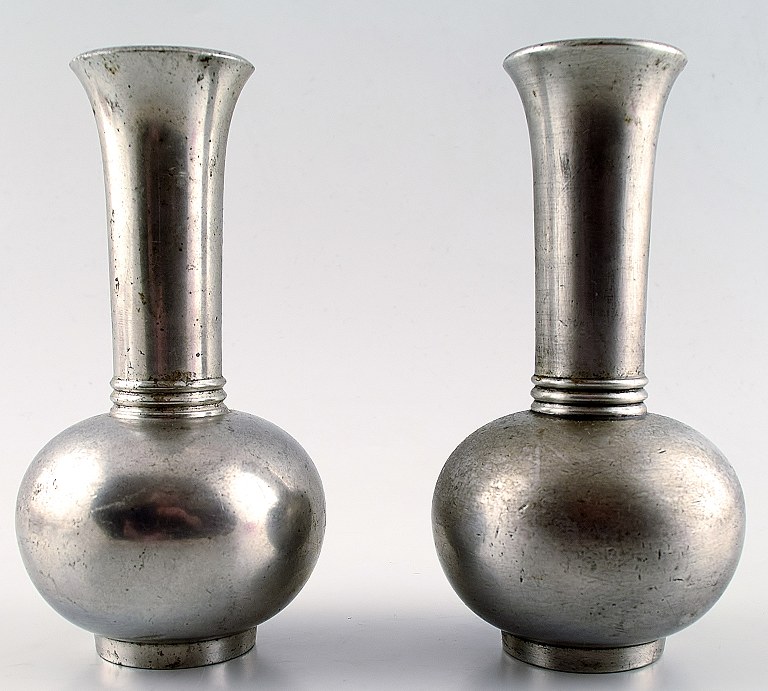 Just Andersen art deco pair of pewter vases, number 2456.
