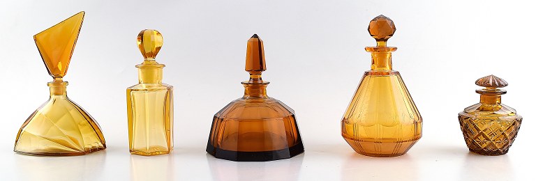 5 perfume bottles, art glass.
