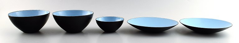 Krenit 3 bowls and two dishes by Herbert Krenchel. 
Black metal and turquoise enamel.