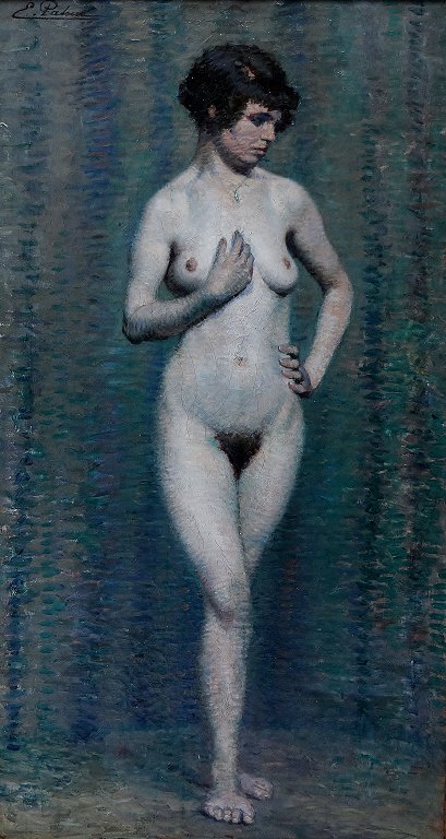 EMILE PATOUX (f. 1893, d. 1985) belgisk kunstner.
Nøgenportræt af ung kvinde.
