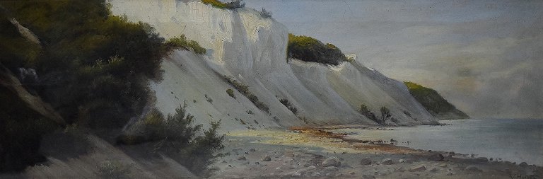 V. Holst, dansk kunstner, Møns klint, tidligt 1900-tallet.
Olie på lærred.