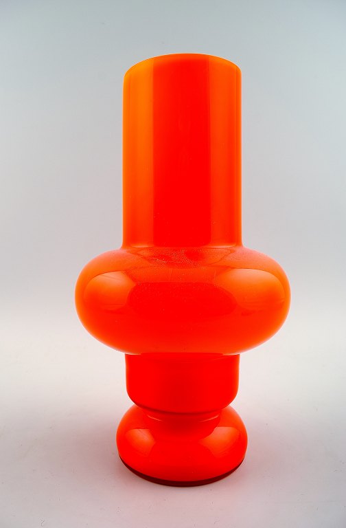 Alsterfors, P. O. Ström, Sweden. Art Glass Vase, modern design, 70s, orange.