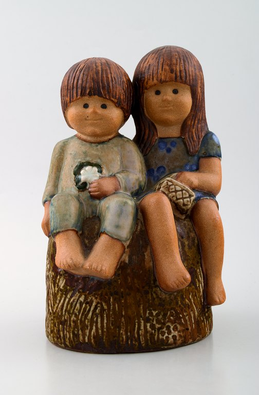 RARE FIGURE, Lisa Larson, "Siblings", glazed pottery, tagged Lisa L K-studio 
Gustavsberg, Sweden.