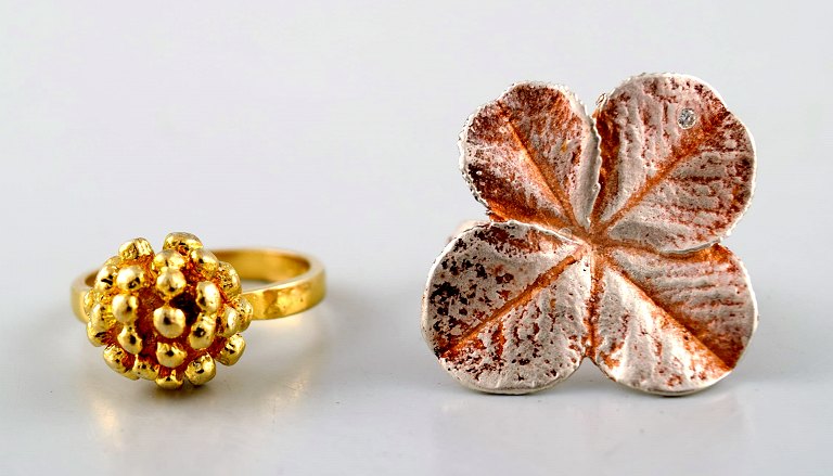 Flora Danica Jewellery. 2 rings of sterling silver, gold plated.
