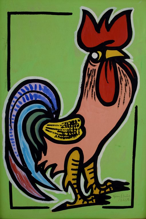 Villy Buus Nielsen (b. 1907): Standing rooster.
Oil painting on board.