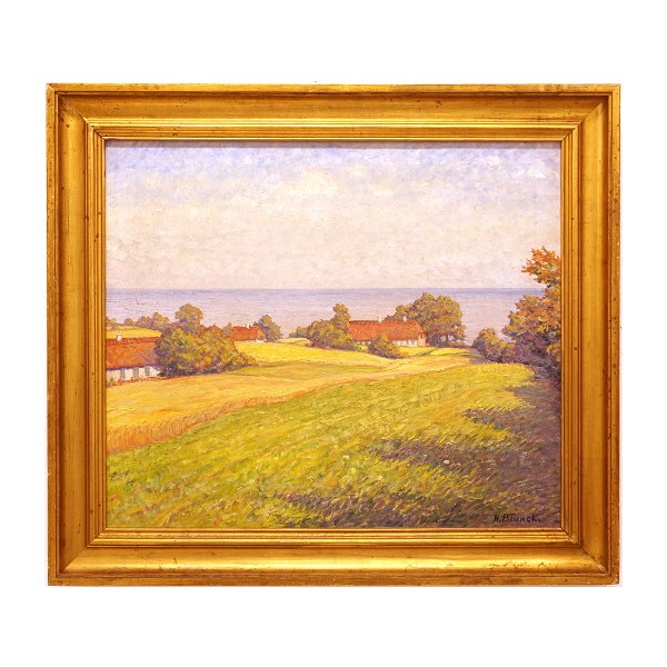 Heinrich Blunck Heikendorf, Kiel 1891-1963, Landschaft bei Ertebjergskov, Alsen. 
Öl auf Leinen.  Lichtmasse: 58,5x68,5cm. Mit Rahmen: 74x84cm