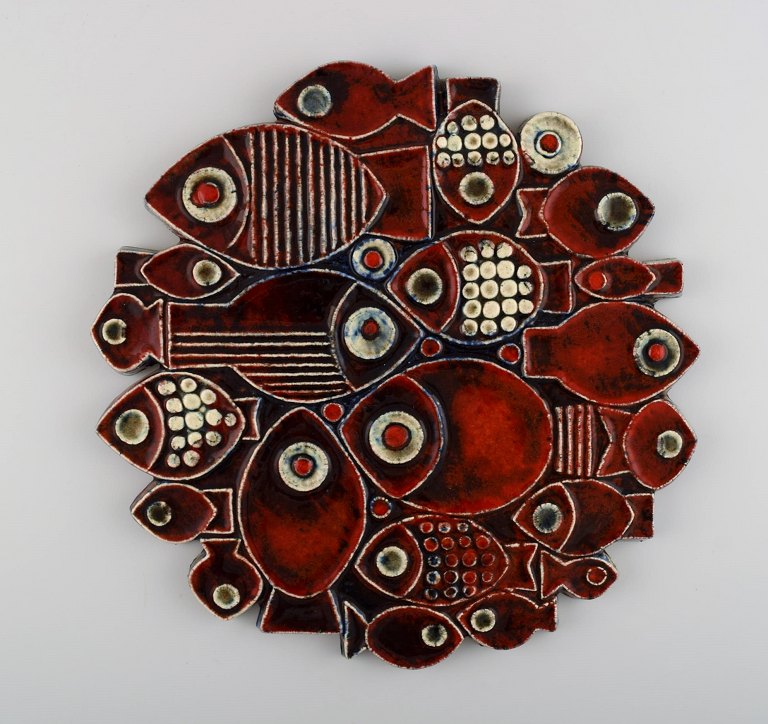 BRITT-LOUISE SUNDELL, wall relief, Gustavsberg, stoneware, fish in relief.