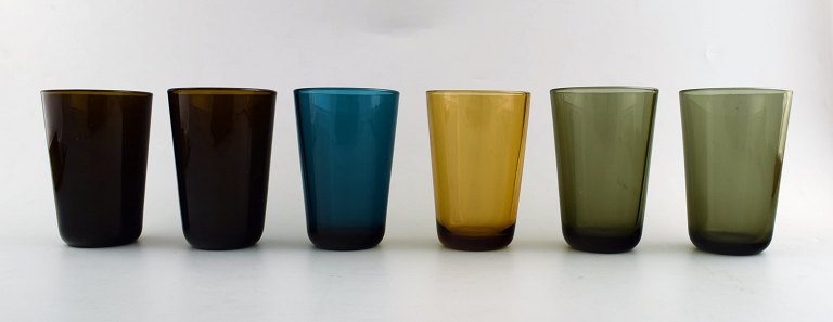 Kaj Franck (Finnish, 1911-1989) Nuutajärvi Glass Works, Finland, art glasses. 
Six drinking glasses of different colors.