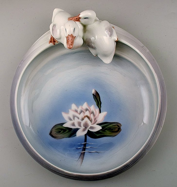 Rare Royal copenhagen art nouveau dish with ducks, number 1/358.
