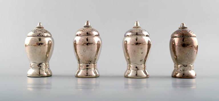 Danish art nouveau four Halgreen salt shakers, three towers. 1910 / 20s.