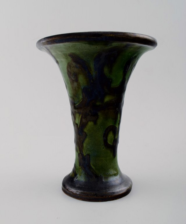 Kähler, Denmark, glazed stoneware vase, trumpet-shaped.
