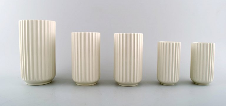 Fem tidlige Lyngby Porcelæn vaser. 
