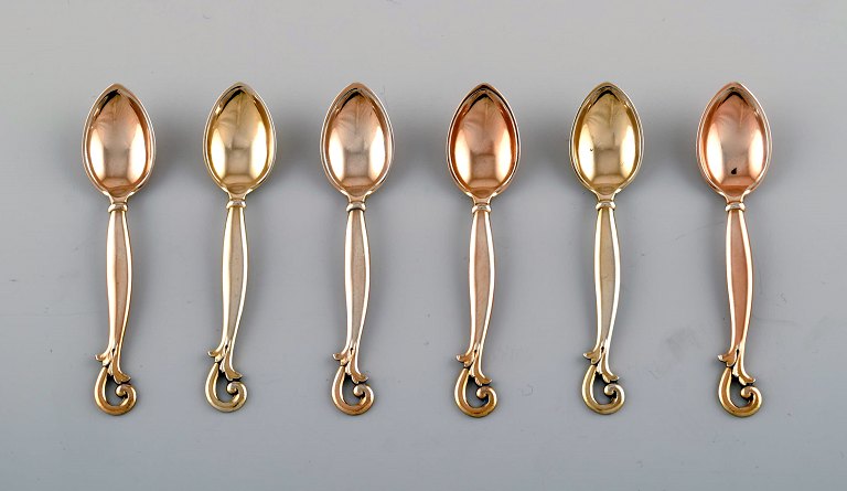 6 Danish mocha spoons in gilded silver, Jens Sigsgaard, approx. 1930s.