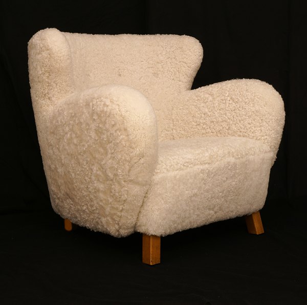 Danish Design: Easy chair upholstered with sheepskin. Denmark circa 1935