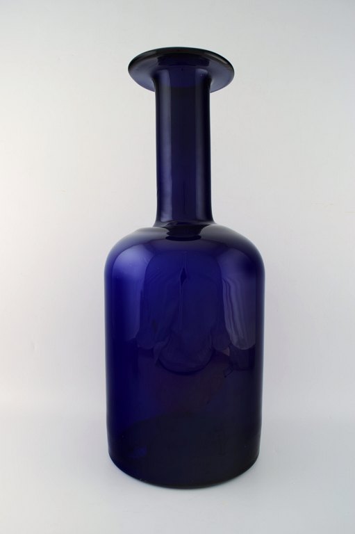 Holmegaard stor vase/flaske, Otto Brauer. Mørkeblåt kunstglas.
