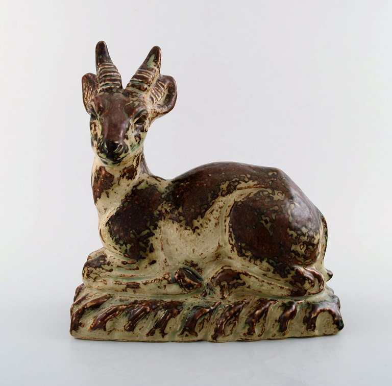 Rare Knud Kyhn for Royal Copenhagen stoneware figure No. 20864, Roebuck on base. 
Number 14 of 20 figures made.