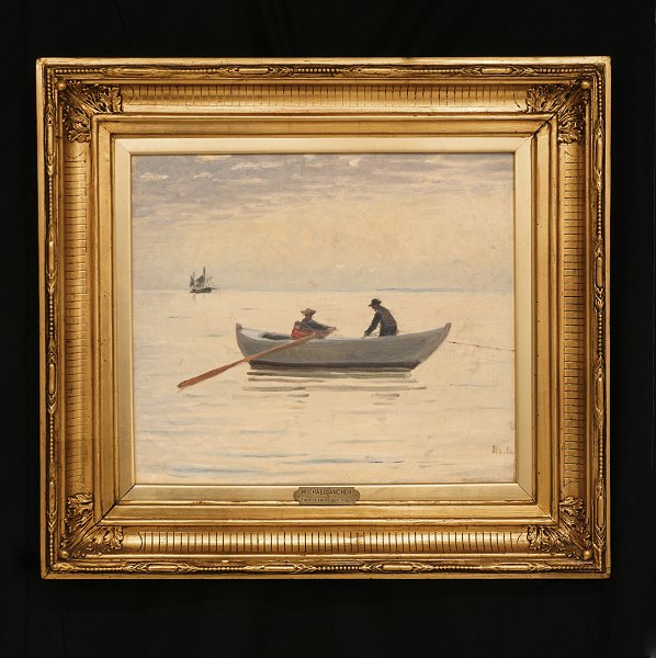 Michael Ancher, 1849-1927: "Fishermen at Skagen". Oil on canvas. Signed "MA" circa 1920. Visible size: 37x43cm. With frame: 59x65cm