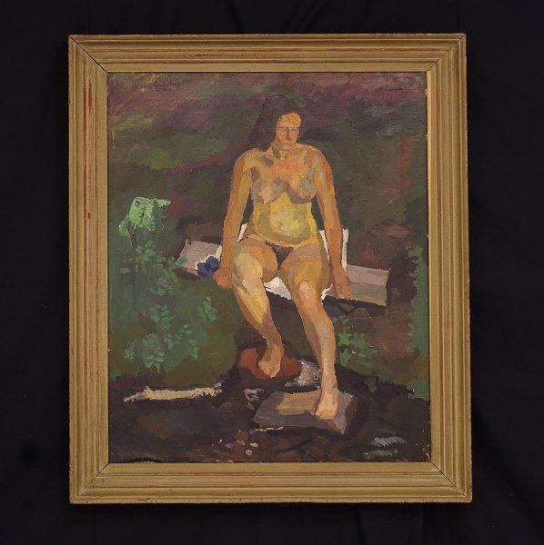 Sven Ljungberg, 1913-2010, Schweden: Nackte Frau in einem Garten. Signiert und 
datiert 1942. Lichtmasse: 76x60cm. Mit Rahmen: 92x76cm