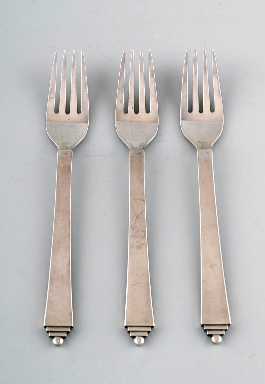 3 pcs. Georg Jensen Pyramid lunch fork.
