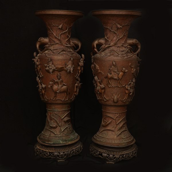 A pair of large  bronze vases. China circa 1870-80. From the Danish castle 
Sophienberg at Copenhagen. H: 110cm