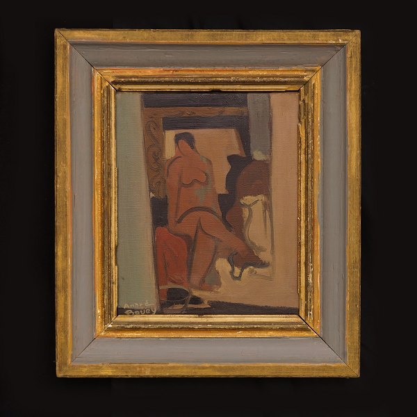 Pierre André Bouey, 1898-1976, Stillife with a woman. Oil on canvas. Signed. 
Visible size: 26x21cm. With frame: 39x34cm