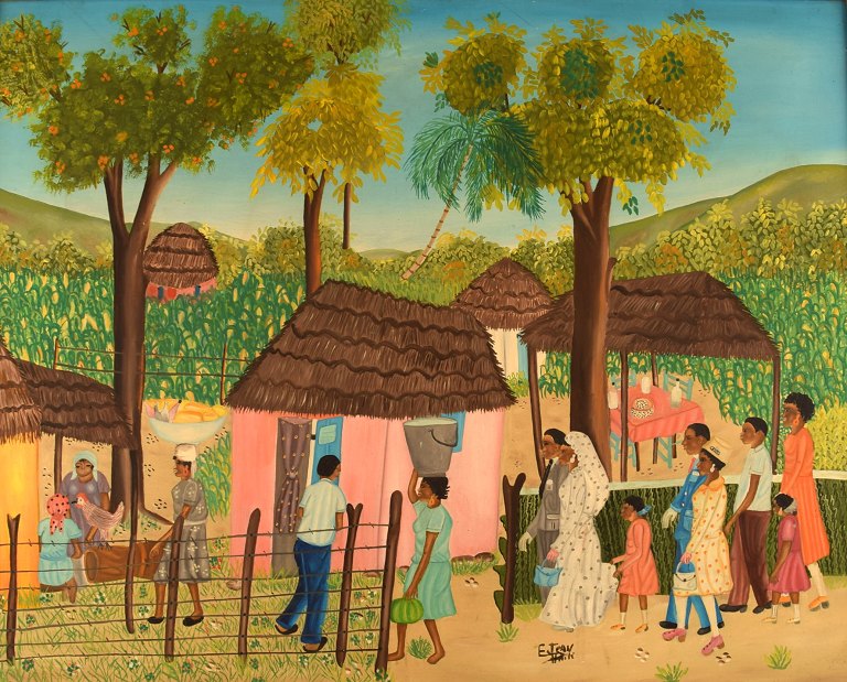 E. Jean, Haitian artist. Naivist school. Oil on board.
