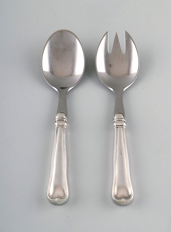 Poul Frigast, Danish silversmith. Old fluted salad set in silver. Ca. 1930.
