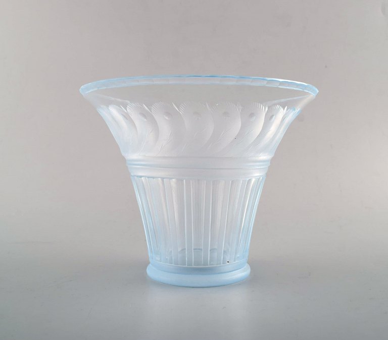 SIMON GATE for Orrefors, Art deco vase in satin-cut light blue art glass. 1927.
