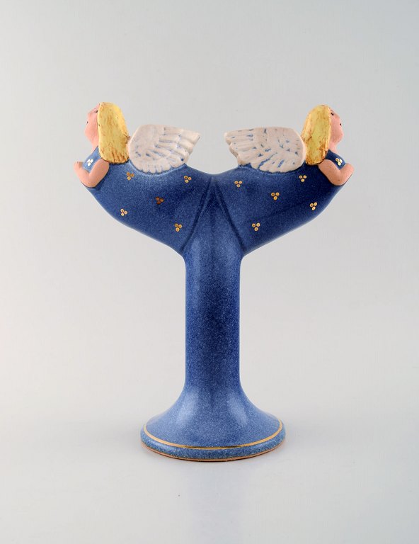 Lisa Larson for K-Studio / Gustavsberg. Rare two-armed candlestick decorated 
with angels.
