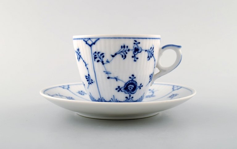 Royal Copenhagen Blue Fluted plain coffee cup with saucer # 1/80.
