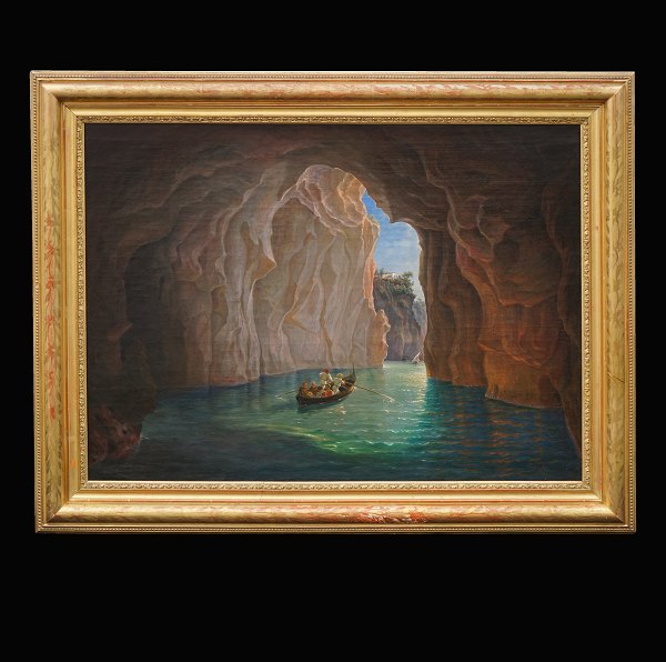 Friedrich Thøming, 1802-73, olie på lærred: Den blå grotte, Capri. Signeret og 
dateret Roma 1854. I original ramme. Lysmål: 73x97cm. Med ramme: 84x118cm